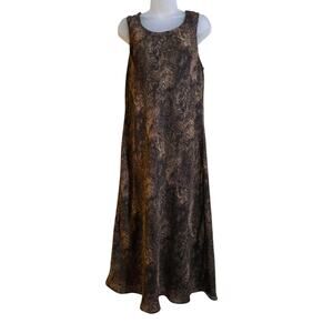 Studio I Vintage Y2K Black Floral Brown Tan Bkack Midi Dress Women's 14 Romantic